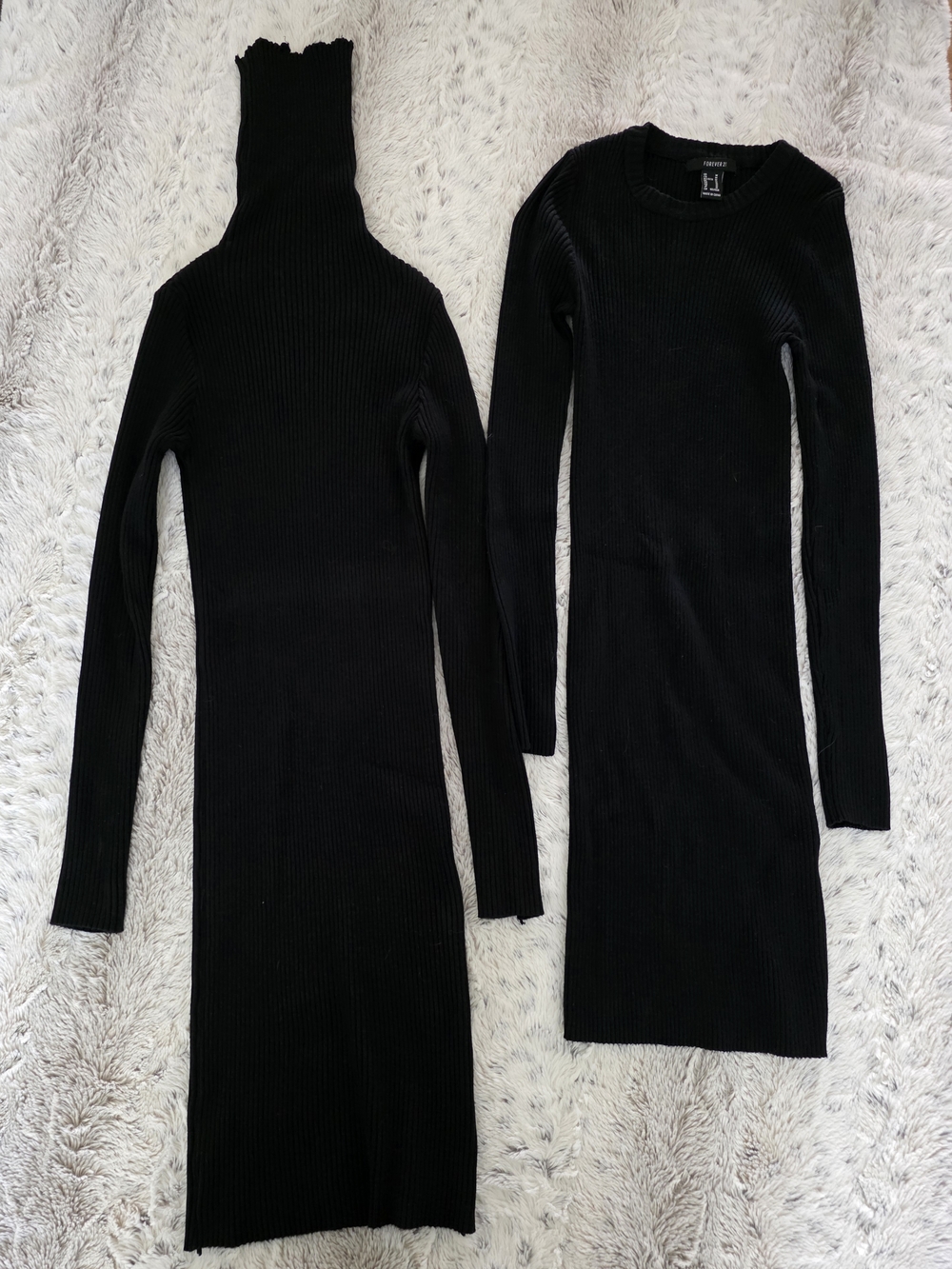 Bundle Of 2 Black Ribbed Long Sleeve Knit Dresses - MEDIUM